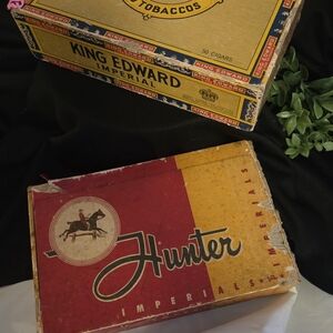 Vintage Cigar Box Duo 🔥 King Edward & Hunter Imperials Man Cave Decor